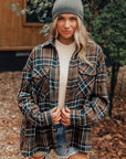 Women's Plaid Print Pockets Buttoned Shirt Jacket