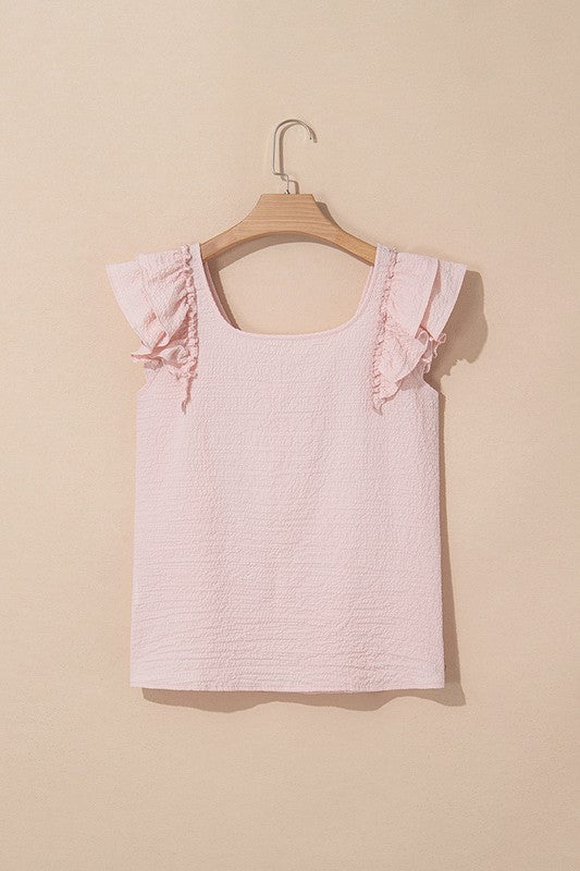 Textured Bow Knot Frilled Butterfly Sleeve Blouse