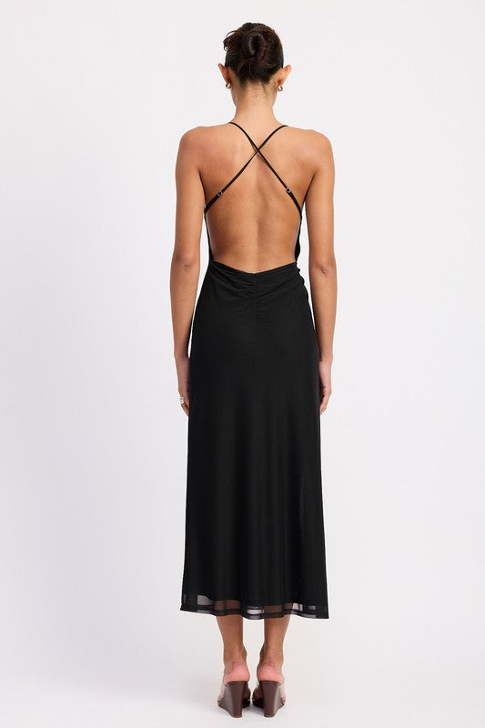 Emory Park Ruched Halter Midi Dress with Side Ring Cutout