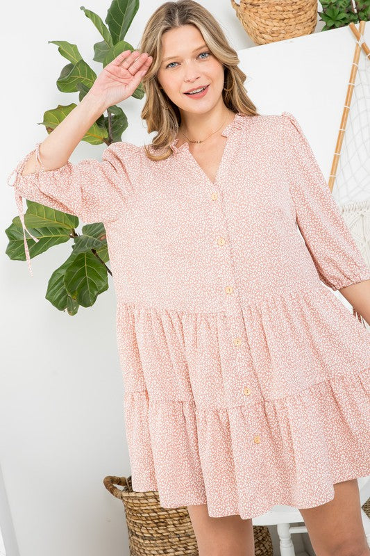 e Luna Dot Button Down Tiered Dress