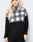 Celeste Full Size Pocketed Plaid Turtleneck Long Sleeve Blouse