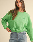 Mable Round Neck Letter Embroidery Crop Sweatshirt