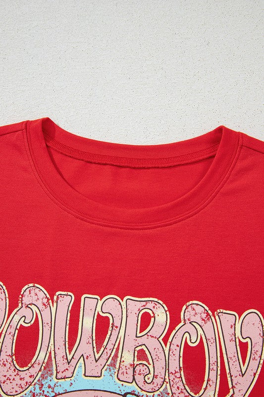 Red COWBOY Take Me Away Graphic Western Loose Tee