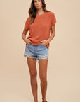 Annie Wear Round Neck Short Sleeve Sweater