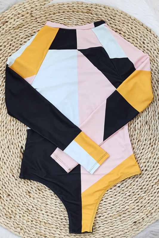 Colorblock Front Zip One Piece UPF50 Rash Guard