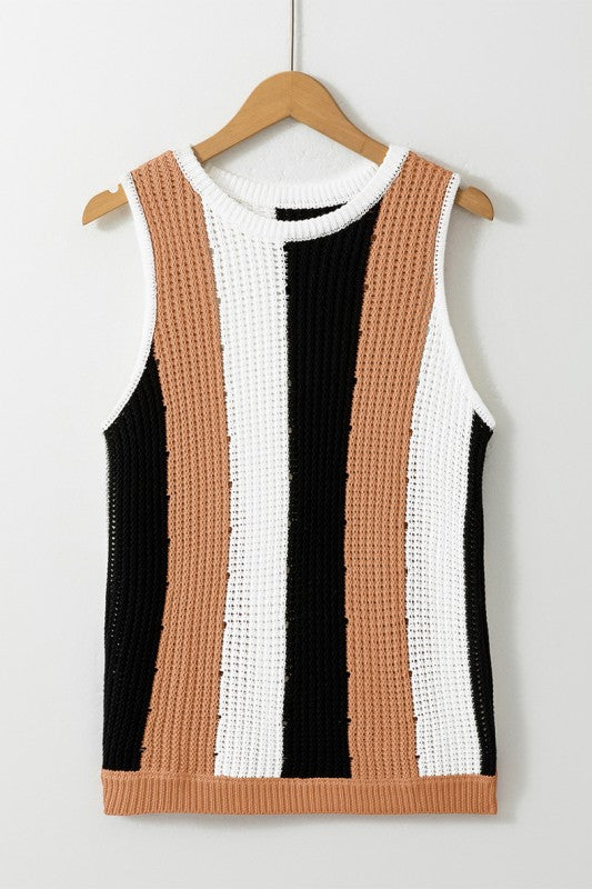 Stripe Color Block Sleeveless Knitted Sweater Vest