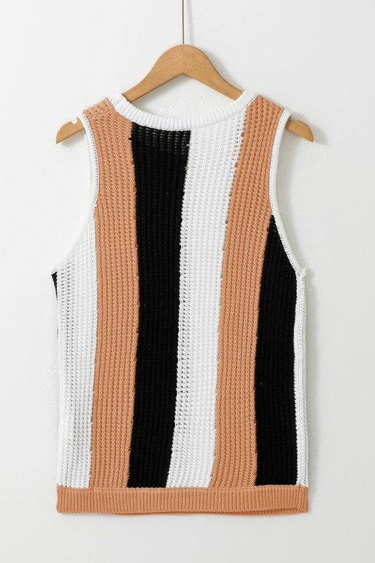 Stripe Color Block Sleeveless Knitted Sweater Vest