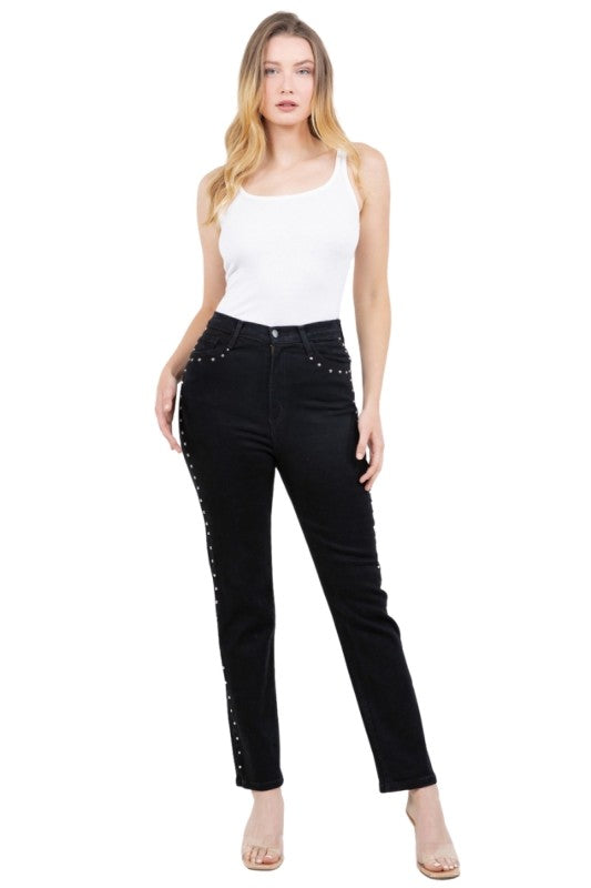 GJG Denim Studded Mom Jean in Black Denim