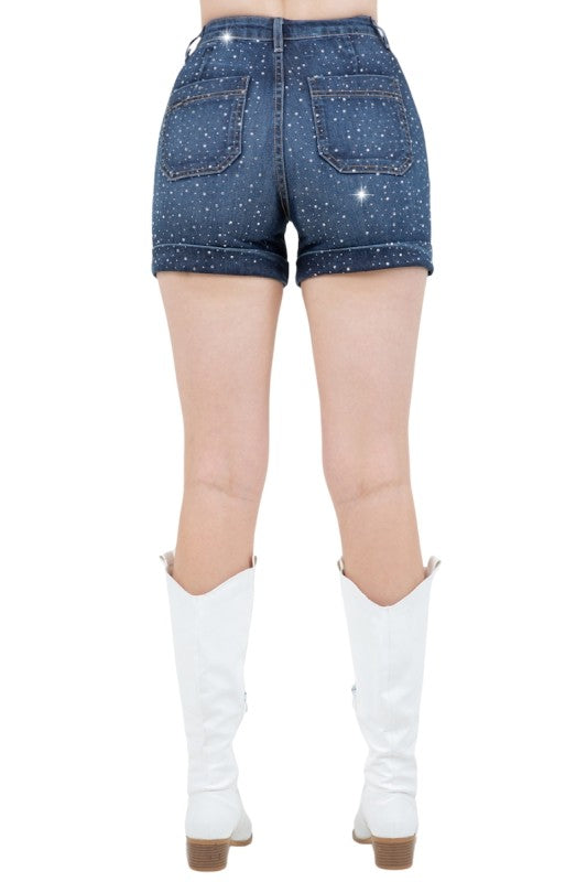 GJG Denim Willow Rhinestone Denim Short in Dark Wash