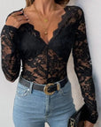 Miss Sparkling | Women's  Long Sleeve Lace Mesh  Bodysuit