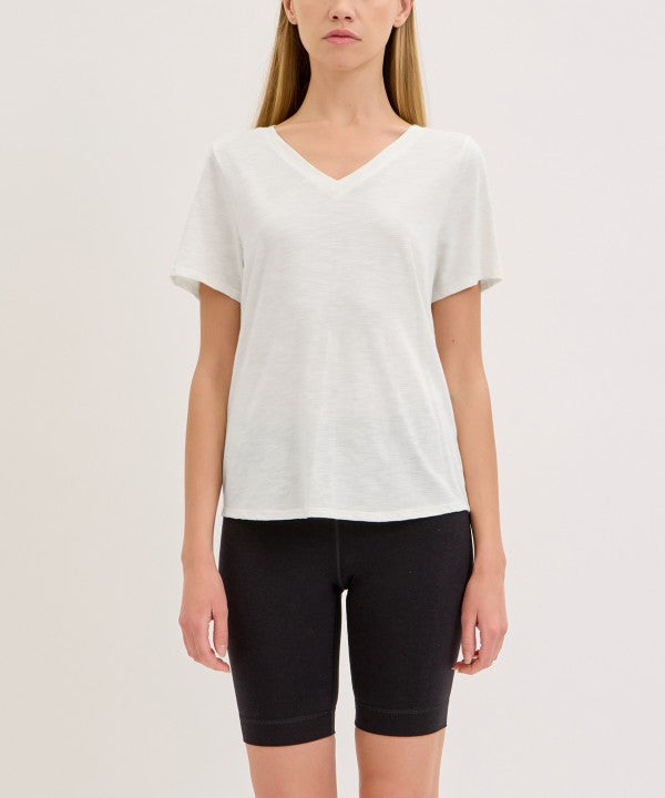 Fabina Bamboo Cotton Slub V-Neck Short Sleeve Top
