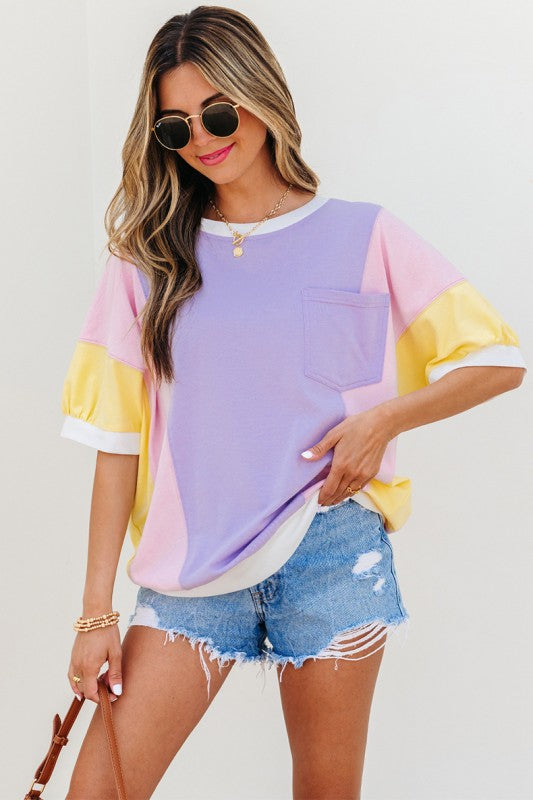 Color Block Patchwork Half Sleeve  T Shirt