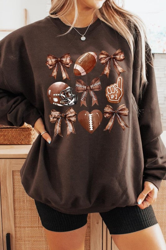 Cute Football and Bow Graphic Sweatshirt