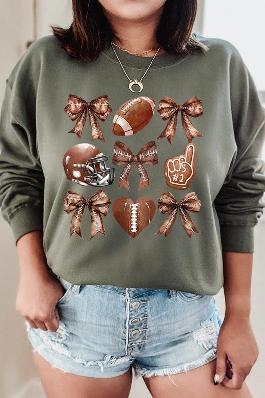 Cute Football and Bow Graphic Sweatshirt