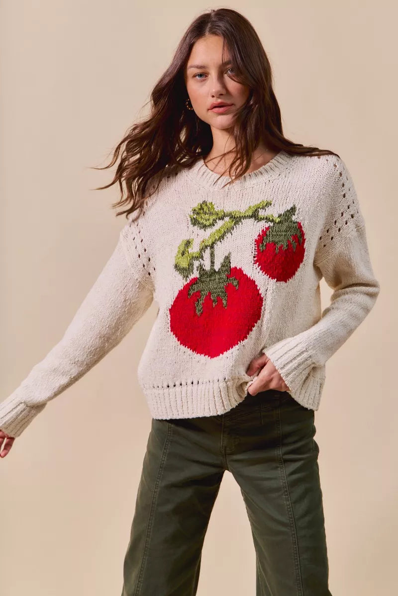 SO ME Vegetable Round Neck Long Sleeve Sweater