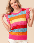 BiBi Pointelle Striped Ruffled Knit Top