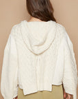 POL Cable-Knit Quarter Button Hooded Sweater