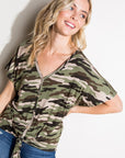 e Luna Camo V-Neck Button Down Top