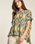 Davi & Dani High-Low Geometric Round Neck Knit Top