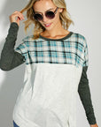 e Luna Plaid Mixed Colorblock Top