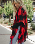 Leto Accessories Buffalo Check Tassel Poncho