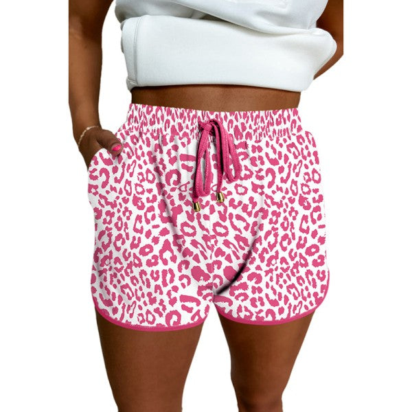 Leopard Elastic Waist Lace up Contrast Trim Shorts