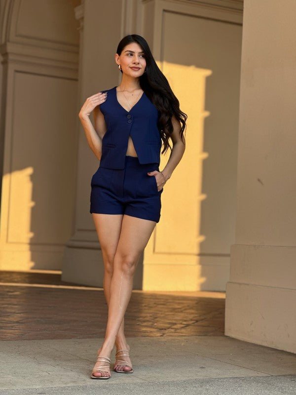 Two Button Solid Dressy Vest with Adjustable Back