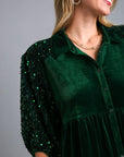 Umgee Sequin Detail Tiered Back Half Sleeve Shirt