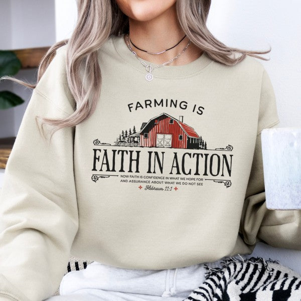 PLUS Faith Farming Christian graphic sweatshirt