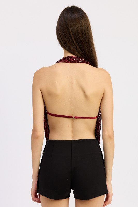Emory Park Sequin Cowl Drape Halter Top