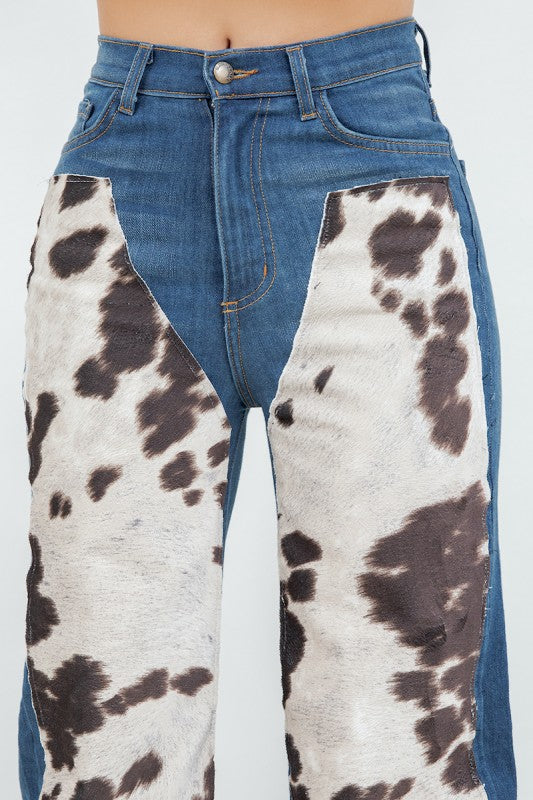 GJG Denim Cow Hide Wide Leg Jean