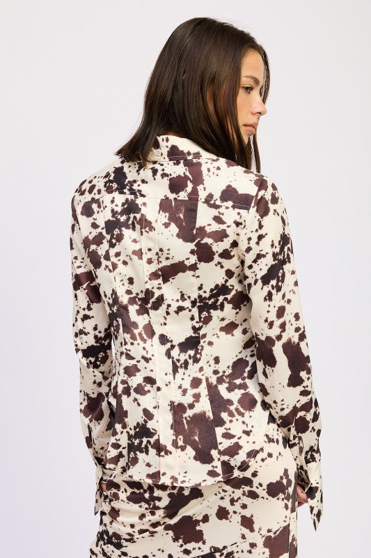 Emory Park Cow Printed Satin Shirt
