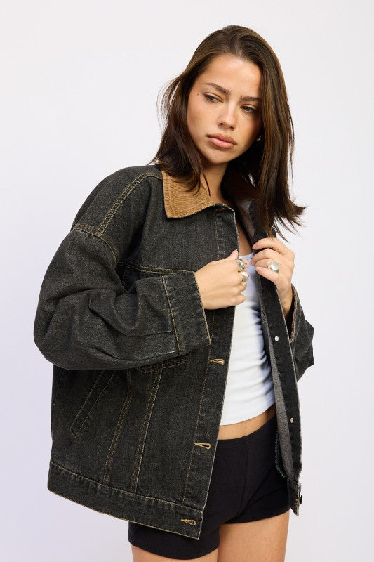 Emory Park Mix Media Oversize Denim Jacket