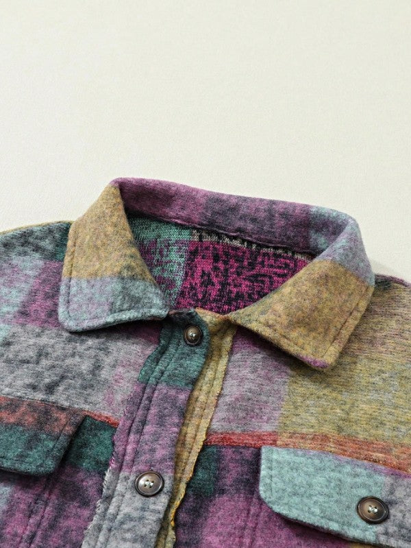 Mustard Red Mint plaid button Shacket Cardigan