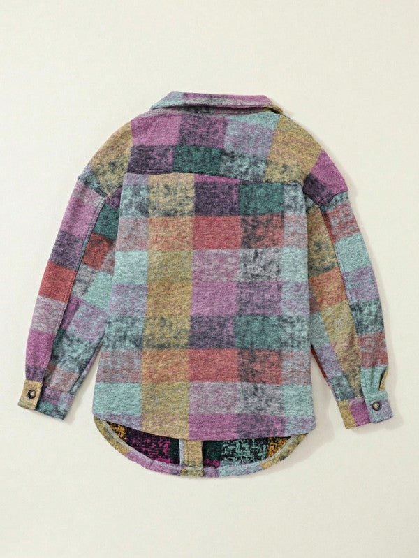 Mustard Red Mint plaid button Shacket Cardigan