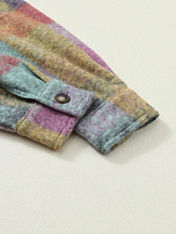 Mustard Red Mint plaid button Shacket Cardigan