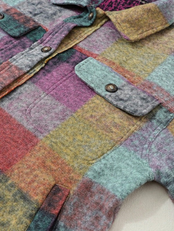 Mustard Red Mint plaid button Shacket Cardigan