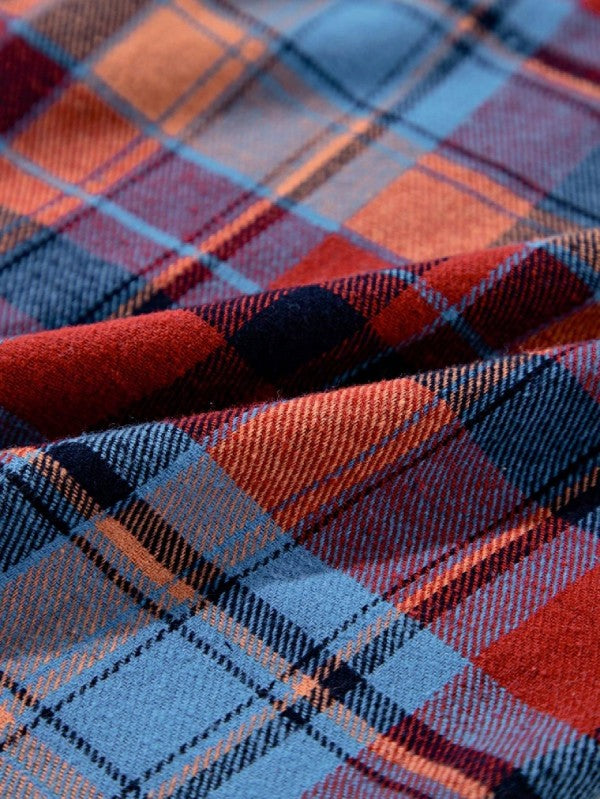 Cotton Boho Red Mint Plaid Button Shirt Shacket