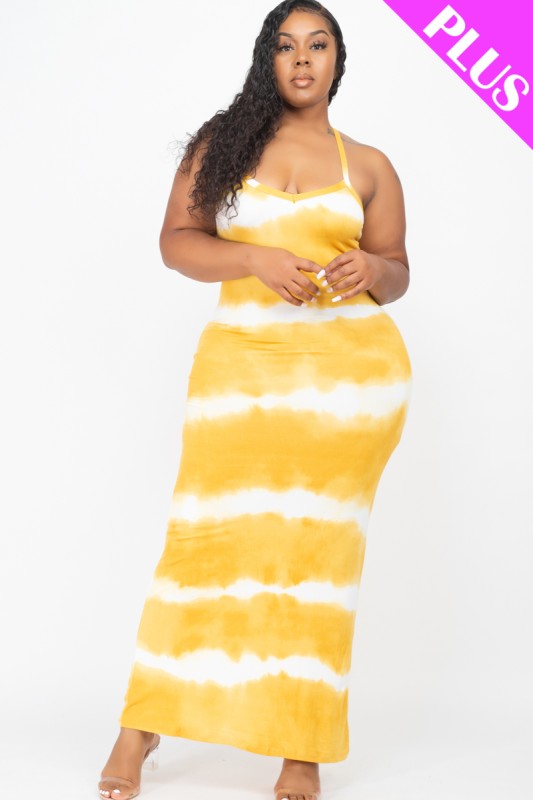 Plus Size Stripe Tie Dye Maxi Curvy Dress