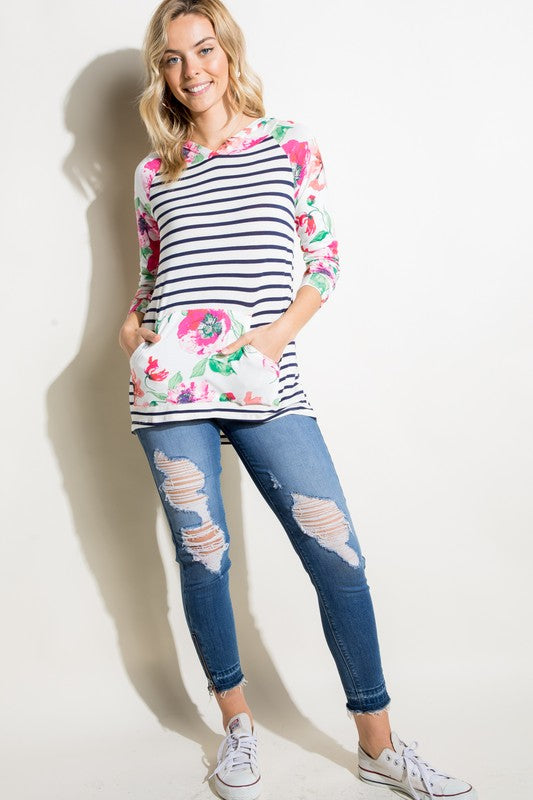 e Luna Striped Floral Mix Sweatshirt