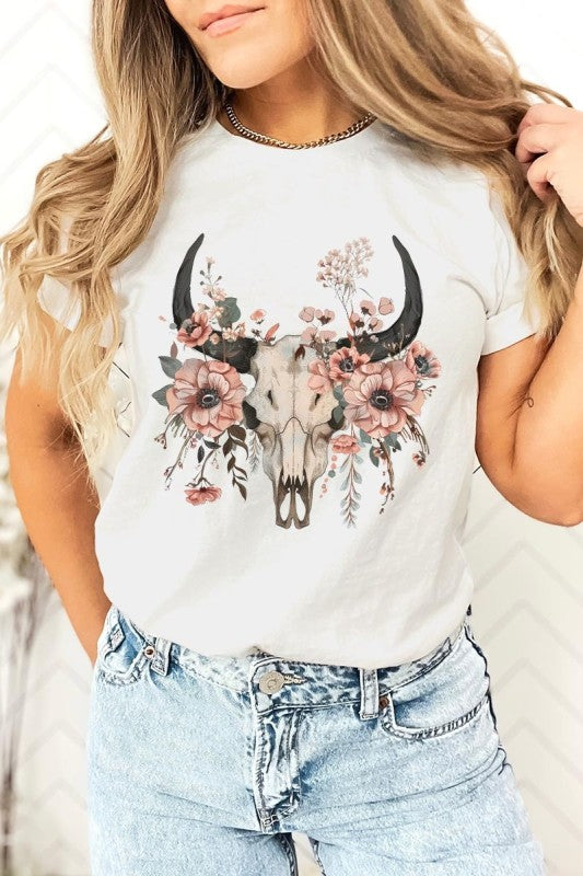 Western Skull Floral Graphic Tee