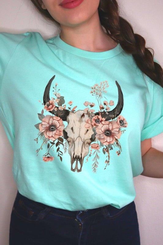 Western Skull Floral Graphic Tee