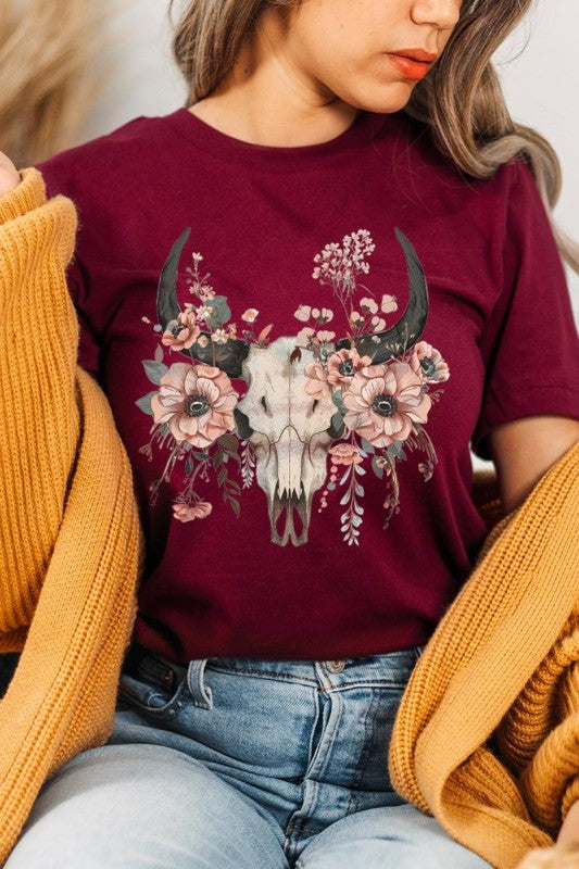 Western Skull Floral Graphic Tee