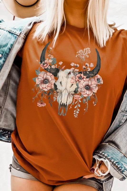 Western Skull Floral Graphic Tee