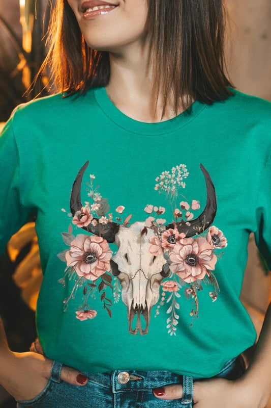 Western Skull Floral Graphic Tee