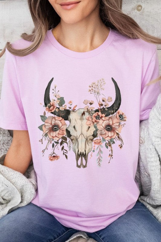 Western Skull Floral Graphic Tee