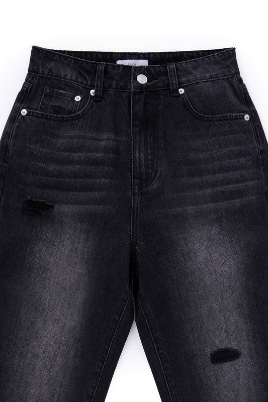 Lilou Black Distressed Straight Jeans