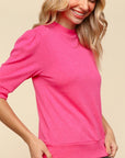 Haptics Tied Back Mock Neck Half Sleeve Knit Top