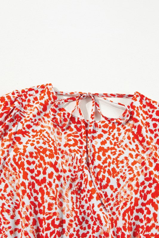 Red Leopard Print Long Sleeve Hollowed Back Dress