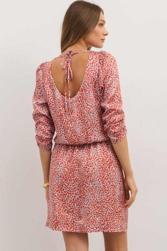 Red Leopard Print Long Sleeve Hollowed Back Dress
